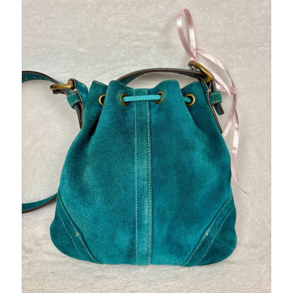 Vintage Coach Soho Suede Drawstring Cinch Bag in Turquoise Suede - Picture 4 of 15